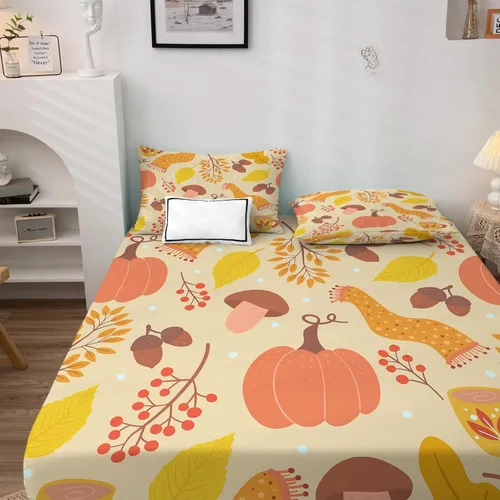 Vista 3 de Juego de sábanas para decoración de otoño, tamaño individual, sábanas de microfibra suave, bolsillo profundo, sábanas y fundas de almohada