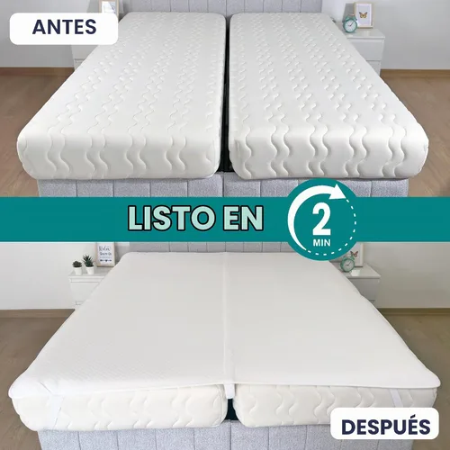 Vista 3 de Convertidor de puente de cama 2 en 1 de tamaño individual a King con protector de colchón impermeable y correas elásticas, relleno de espacio King