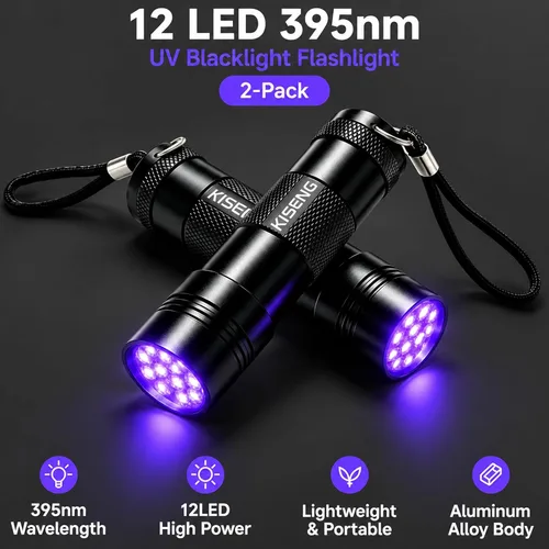 Vista 4 de 2 Pack 12 LED UV Flashlight Mini Black Light for Pet Urine Detection