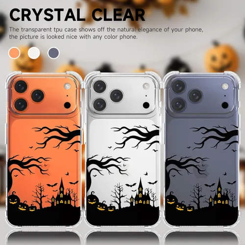 Vista 5 de Funda transparente para iPhone 17 Pro Max, diseño de calabaza negra Funda protectora suave para iPhone 17 Pro Max Halloween Pumpkin