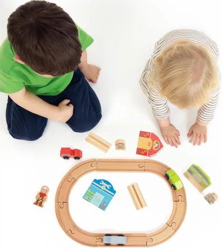 Vista 6 de Juego de Tren de Madera para Niños Pequeños, Vías de Madera Compatible con Thomas, Compatible con Brio, Compatible con Chuggington, Compatible