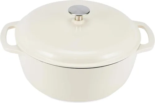 Vista 31 de Amazon Basics Olla de horno holandés de hierro fundido con tapa, esmaltada, redonda, doble asa, resistente, pequeña, 4.3 cuartos de galón, azul