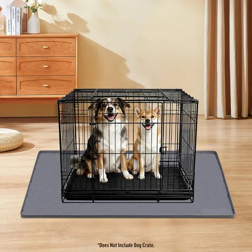 Vista 7 de Tapete de silicona para cama de perro, 34 x 22 pulgadas, tapete para jaulas de perro, alfombrilla para perrera con borde elevado, lavable