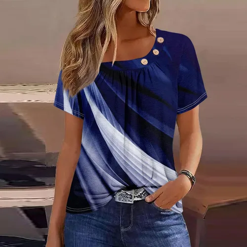 Vista 2 de Camisetas de manga corta con cuello cuadrado para mujer, blusas de trabajo informales de verano, tallas S-3XL