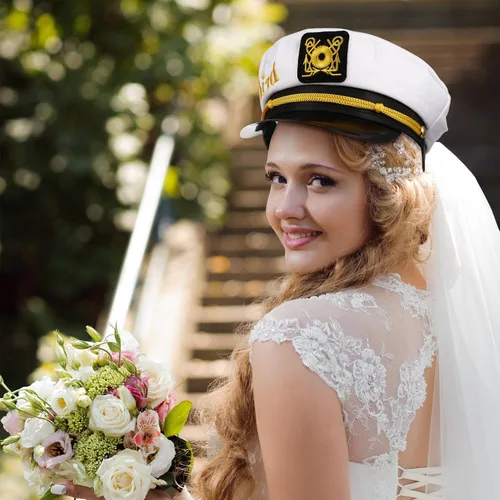 Vista 5 de Sombrero de capitán de novia marinero, sombrero de capitán de novia con velo, sombrero de despedida de soltera, sombrero de fiesta nupcial de boda