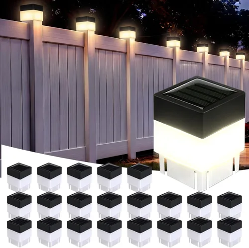 Vista 8 de Tujoe Luces solares para poste de valla de 2 x 2 pulgadas (2.0 in x 2.0 in) (blanco, paquete de 6)