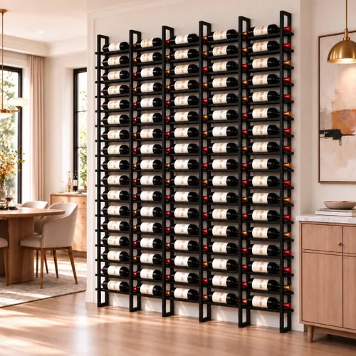 Vista 15 de Estante de vino grande de montaje en pared para 64 botellas Negro
