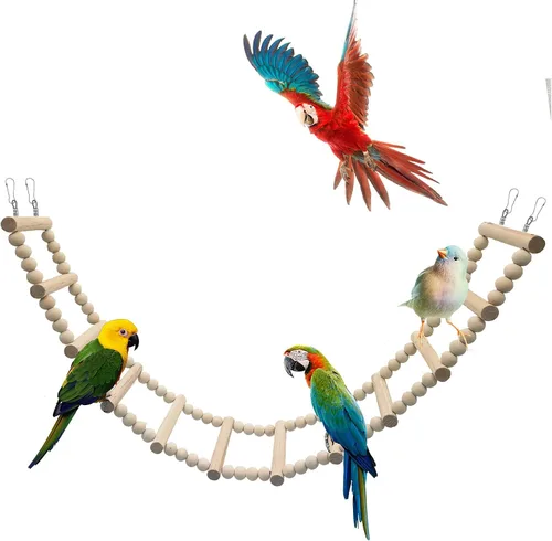 Vista 12 de Puente de escalera para pájaros, juguetes de madera para escalada y columpio, accesorios de jaula para pájaros, ratas, loros, hámster, ardilla