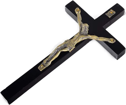 Vista 2 de White Deer Cruz de madera de 6 3/4" con crucifijo (negro)