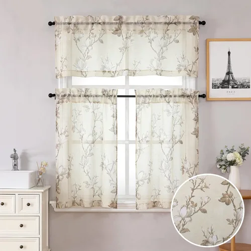 Vista 30 de SMILE WEAVER 2 paneles de cortinas traslúcidas turquesa de 45 pulgadas de largo, para sala de estar, cortinas semitransparentes florales