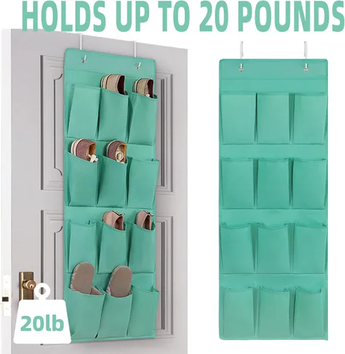 Vista 2 de Organizador de zapatos sobre la puerta, soporte de almacenamiento colgante con 12 bolsillos grandes para puerta de armario, zapatos para hombres