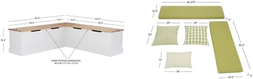 Vista 9 de Linon Troyin - Rincón de almacenamiento de madera natural y blanca con cojines verdes