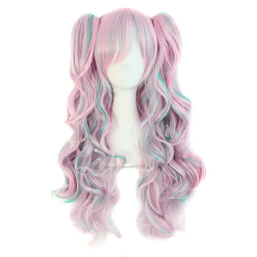Vista 4 de MapofBeauty Peluca de disfraz de cosplay rizada en espiral de 32 pulgadas Azul celeste