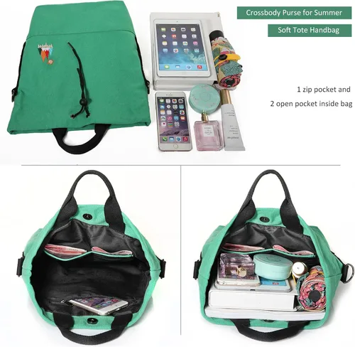 Vista 5 de Bolso bandolero de lona para mujer, estilo informal, con bordado de sol