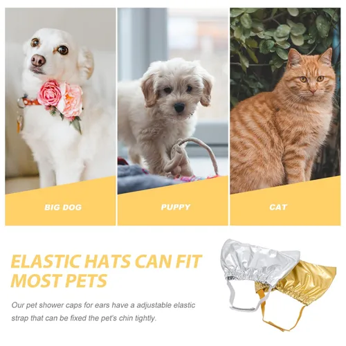 Vista 7 de balacoo Gorro de ducha ajustable para mascotas con fundas para las orejas para perros y gatos, sombreros de baño impermeables para cachorros