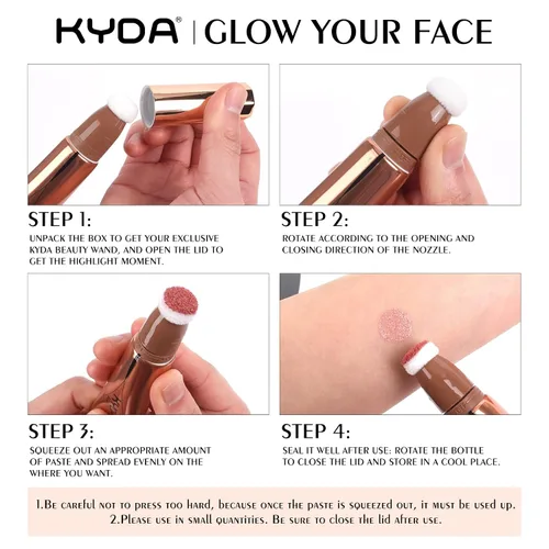 Vista 8 de KYDA Varita iluminadora líquida, iluminador facial brillante para construir, resaltador brillante, bronceador, cobertura suave mezclable con Dorado
