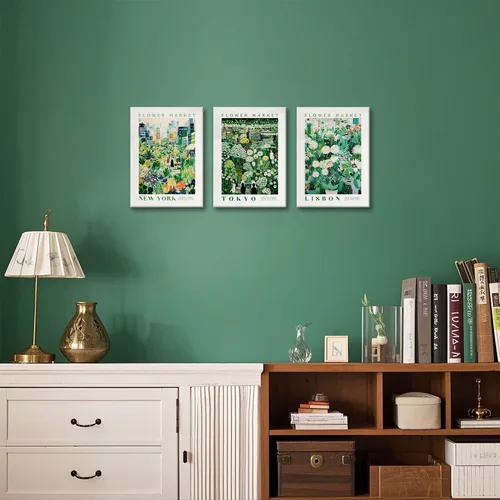 Vista 5 de XLARTMY Impresiones de Arte de Pared del Mercado de Flores Lienzo Verde Amarillo Blanco Pinturas Florales Coloridos Pósteres Botánicos de Flores