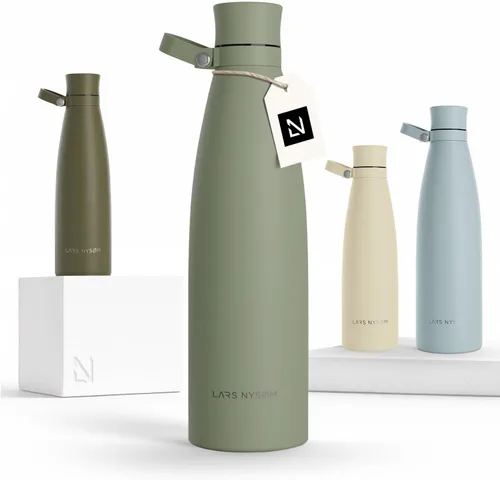 Vista 20 de LARS NYSØM Botella de agua aislada de acero inoxidable de 25 onzas, 34 onzas, frasco térmico aislado para bebidas calientes y frías, botella a Beige