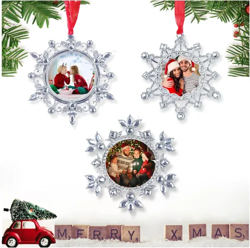 Vista 8 de Adornos fotográficos de Navidad, adornos de copo de nieve de 3.86 pulgadas, se adaptan a fotos de 2 pulgadas, decoraciones de nieve 2025