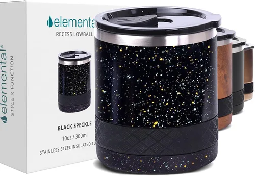 Vista 12 de Elemental Recess Vaso bajo de 10 oz, taza de acero inoxidable de triple pared con tapa de Tritan no fracturable, vaso de whisky aislado, taza