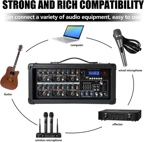 Vista 3 de EXOTON S-1202 Sistema PA Bluetooth de 12 pulgadas con juego de mezclador eléctrico, altavoces pasivos con mezclador de 6 canales, soportes
