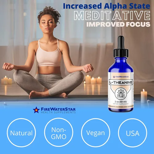 Vista 5 de FWS L Teanina gotas líquidas, 200 mg 99% pura L-teanina bioactiva, orgánica, natural, vegana, sin OMG, ayuda a promover la calma, relajación