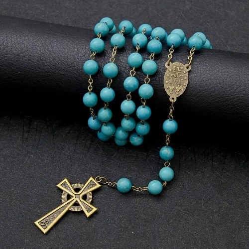Vista 23 de KOMI Rosario de cuentas católicas para mujer, collar de cuentas de rosario con cruz de crucifijo, perlas de cristal, rosario, rosarios, católicos