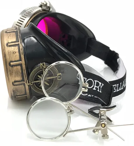 Vista 48 de Lentes estilo victoriano Steampunk con diseño de brújula, lentes de colores y lupa ocular