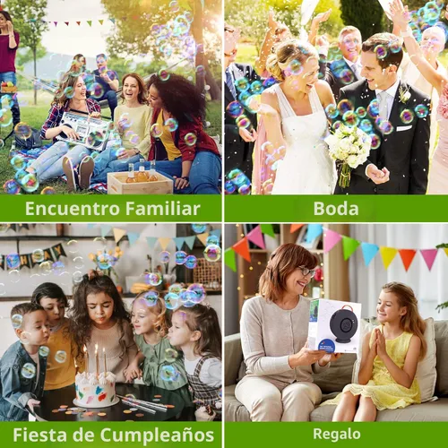 Vista 5 de Bubble Machine for Kids and Toddlers, 360° Bubble Blower for Outdoor Play Negro