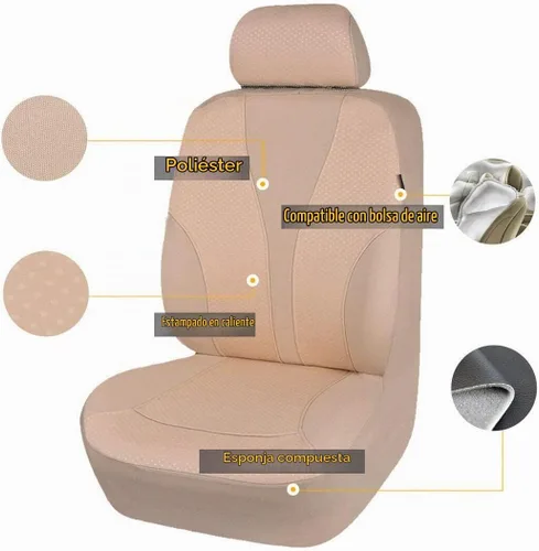 Vista 2 de Flying Banner - Fundas de asiento de coche, ajuste universal, para coche, camión, SUV, camioneta, estampado en caliente, transpirable, banco Beige
