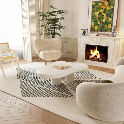 Vista 2 de Guyii Cloud - Mesa de centro moderna blanca para sala de estar, bonita mesa de té irregular para interiores con 3 patas, fácil montaje