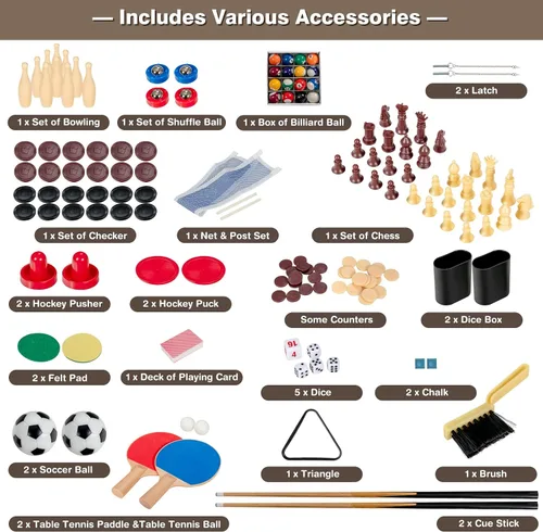 Vista 5 de Giantex 10-in-1 Multi Game Table, Combo Game Table Set w/Hockey, Foosball Pool Ping-Pong Chess Cards Checkers Bowling, Shuffleboard, Backgammon