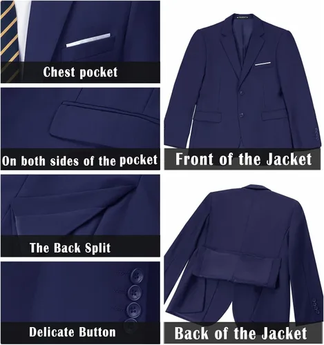 Vista 5 de Datysum Traje de 2 piezas para hombre de boda, esmoquin, chaqueta de baile de graduación, trajes ajustados de dos botones, vestido de boda, chaqueta
