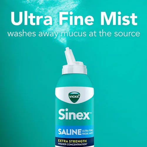 Vista 9 de VICKS Sinex Spray Nasal Salino de Fuerza Extra, Niebla Ultra Fina 3X Concentrada* Sin Medicamentos, Elimina la Mucosidad al Instante, Ultra