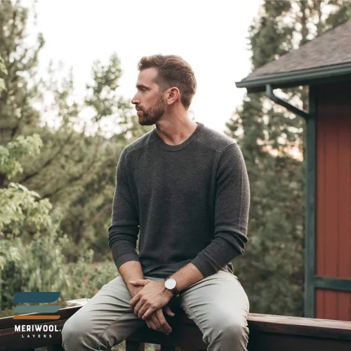 Vista 6 de MERIWOOL Suéter de punto para hombre - Suéter de lana merino Camisa de manga larga para hombre