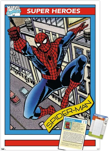 Vista 11 de Trends International Marvel Trading Cards - Póster de pared de Spider-Man, 14.725 x 22.375 pulgadas, versión enmarcada de madera de granero