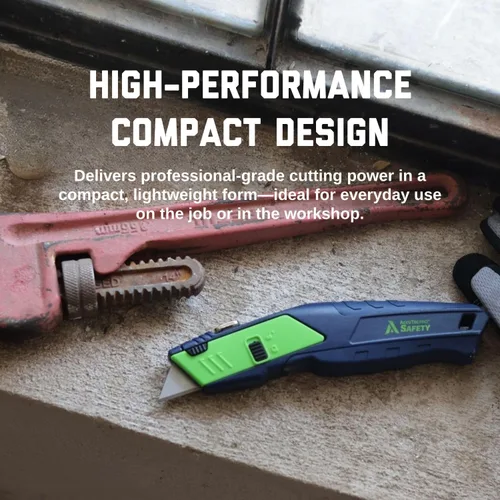 Vista 2 de AccuTec Pro Safety L2 Cuchillo utilitario estándar de cambio automático, diseñado con precisión con mango ergonómico de zinc de goma y recarga
