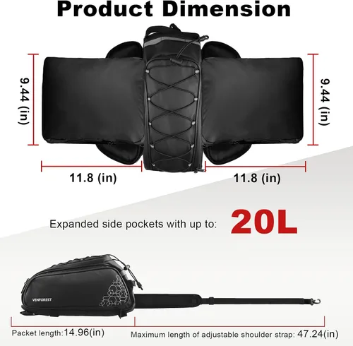 Vista 3 de Bolsa Trasera para Bicicleta, Bolsa de Maletero de Bicicleta de 20L PVC Impermeable para Bicicletas de Carretera y de Montaña, Bolsa Multifuncional