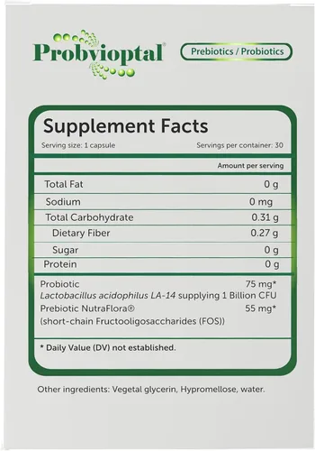 Vista 3 de Probvioptal, 30 cápsulas, probióticos y prebióticos, Duocap, 1 mil millones de UFC, sin gluten