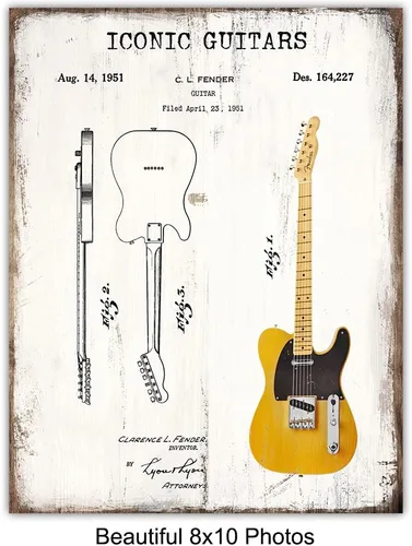 Vista 5 de Arte de pared de guitarra, icónico vintage, juego de póster con estampado de patente, regalo para fanáticos de la música, músico, guitarrista