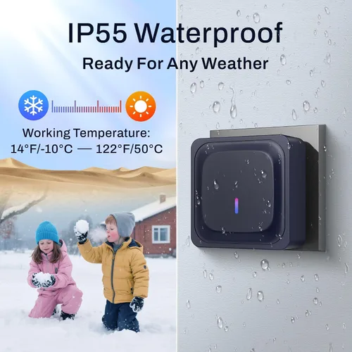Vista 3 de BN-LINK Timbre inalámbrico, timbre de puerta impermeable, fácil instalación, rango de 1000 pies, volumen ajustable y 58 campanillas, flash LED, Negro