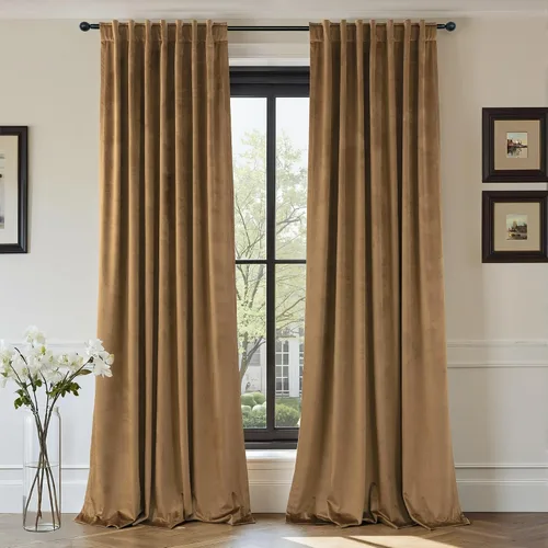 Vista 24 de Cortinas de terciopelo opacas para oscurecer la habitación de 63 pulgadas de largo para sala de estar, comedor, 2 paneles, privacidad pesada