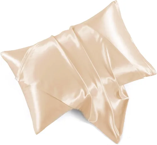 Vista 16 de Fundas de almohada de satén con cremallera (20 x 26), juego de 2 fundas de almohada de tamaño estándar, funda de almohada de seda negra para cabello