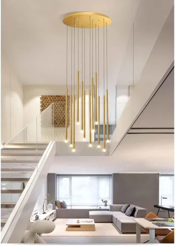 Vista 2 de Candelabros, Moderno Foyer Alto Lámpara de Entrada, Duplex Espiral Escalera Tubo Largo de Iluminación de Techo Lamparas Techo, Ajustable Grande