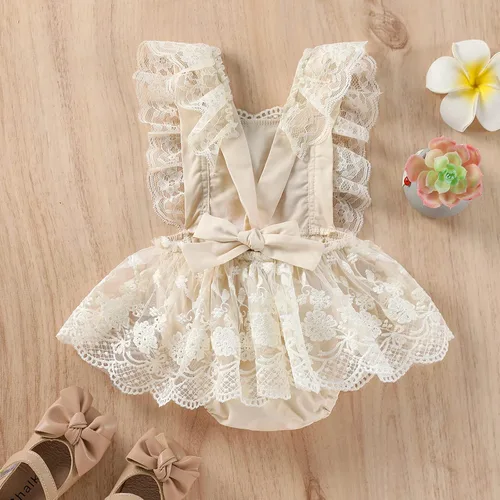Vista 77 de Sasaerucure Traje de verano para bebé niña, sin mangas, mameluco de encaje tutú, mameluco de una pieza con volantes