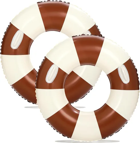 Vista 10 de Flotadores inflables de piscina para adultos, paquete de 2 flotadores a rayas, tubos de piscina, anillos de natación con asas, flotador inflable