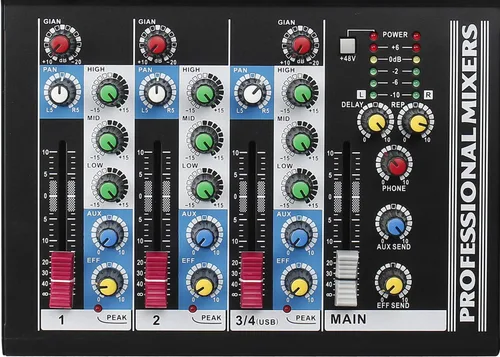 Vista 7 de Boytone. Mezclador de audio profesional Placa de sonido Sistema de consola Interfaz de 4 canales USB digital Bluetooth Digital MP3 Entrada