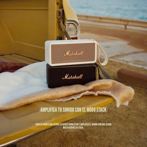 Vista 5 de Marshall Middleton - Parlante Bluetooth portátil, color negro y latón Crema