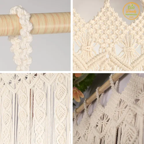 Vista 4 de Cortinas de Macramé para Puertas, Colgante de Pared de Macramé, Cortina de Puerta con Cuentas, Telón de Fondo Boho, Cuentas Colgantes para Puertas