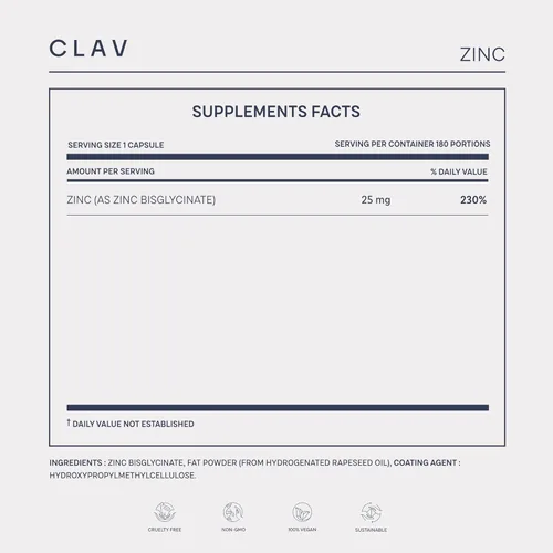Vista 9 de CLAV Bisglicinato de zinc 25 mg - 180 tabletas (suministro para 6 meses) - Suplemento quelado natural - Glicinato vegano para apoyo inmunológico